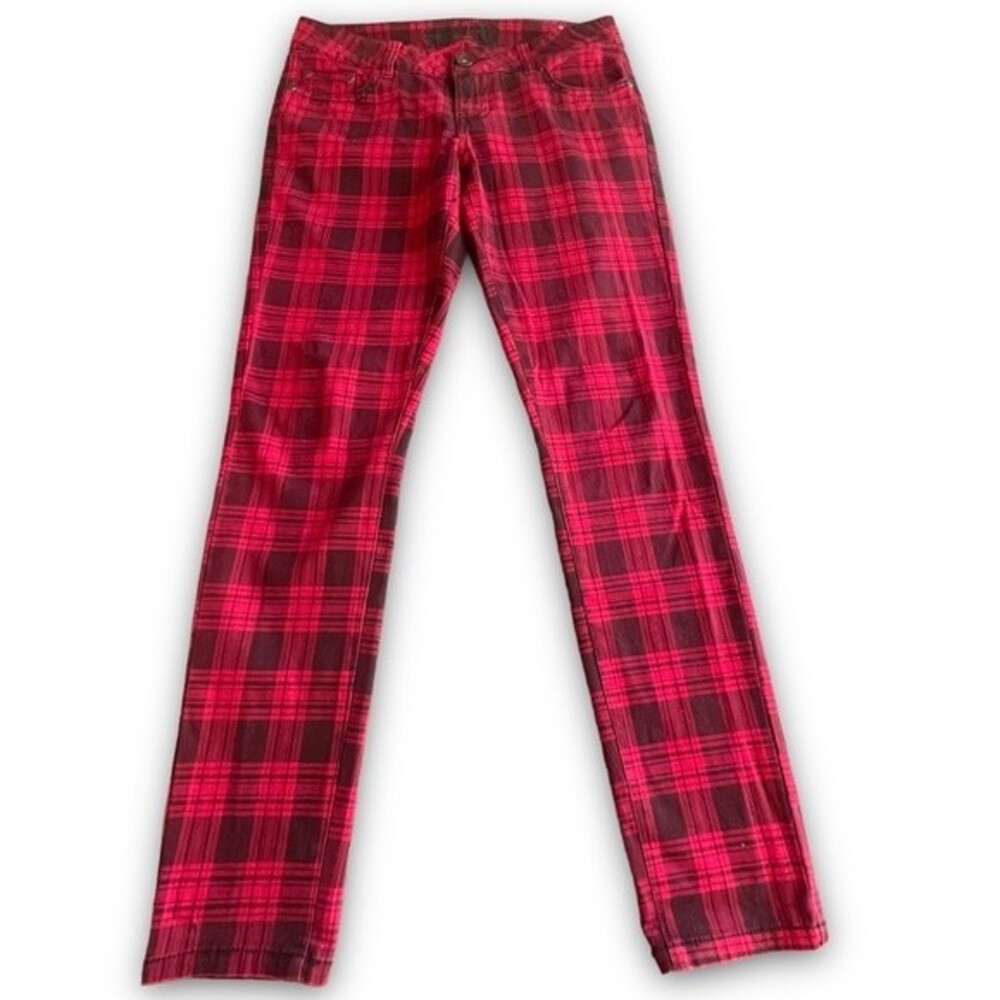 Truce Red/Blk Tartan Plaid Skinny Jeans Sz 7 Punk Goth Emo Scenekid Skatergirl